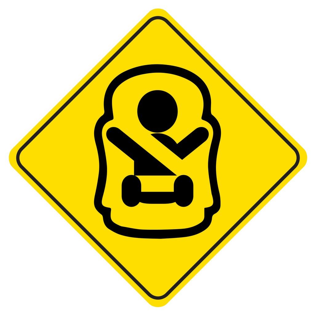 Sticker "Baby on board". Symbol of a baby in car seat. Children safety sign for car window.