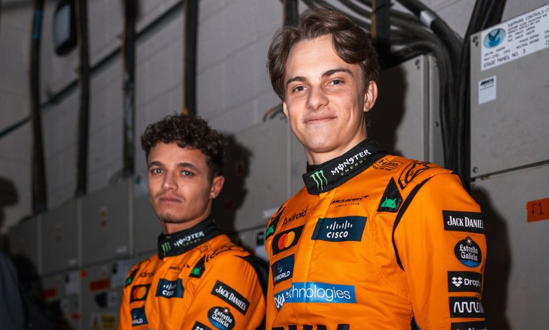 McLaren F1 drivers Lando Norris and Oscar Piastri at F1 75 Live at the O2 Arena.