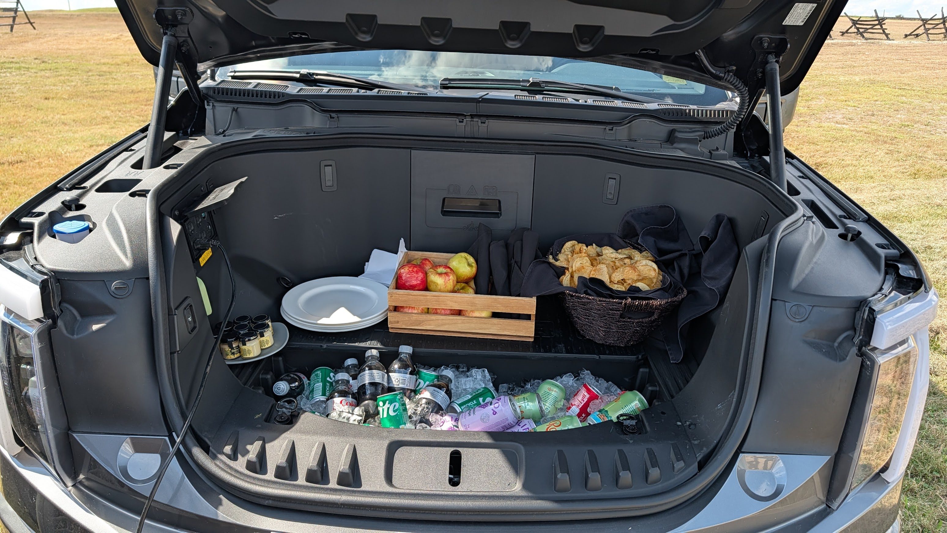 A picnic in the F-150 Lightning's frunk