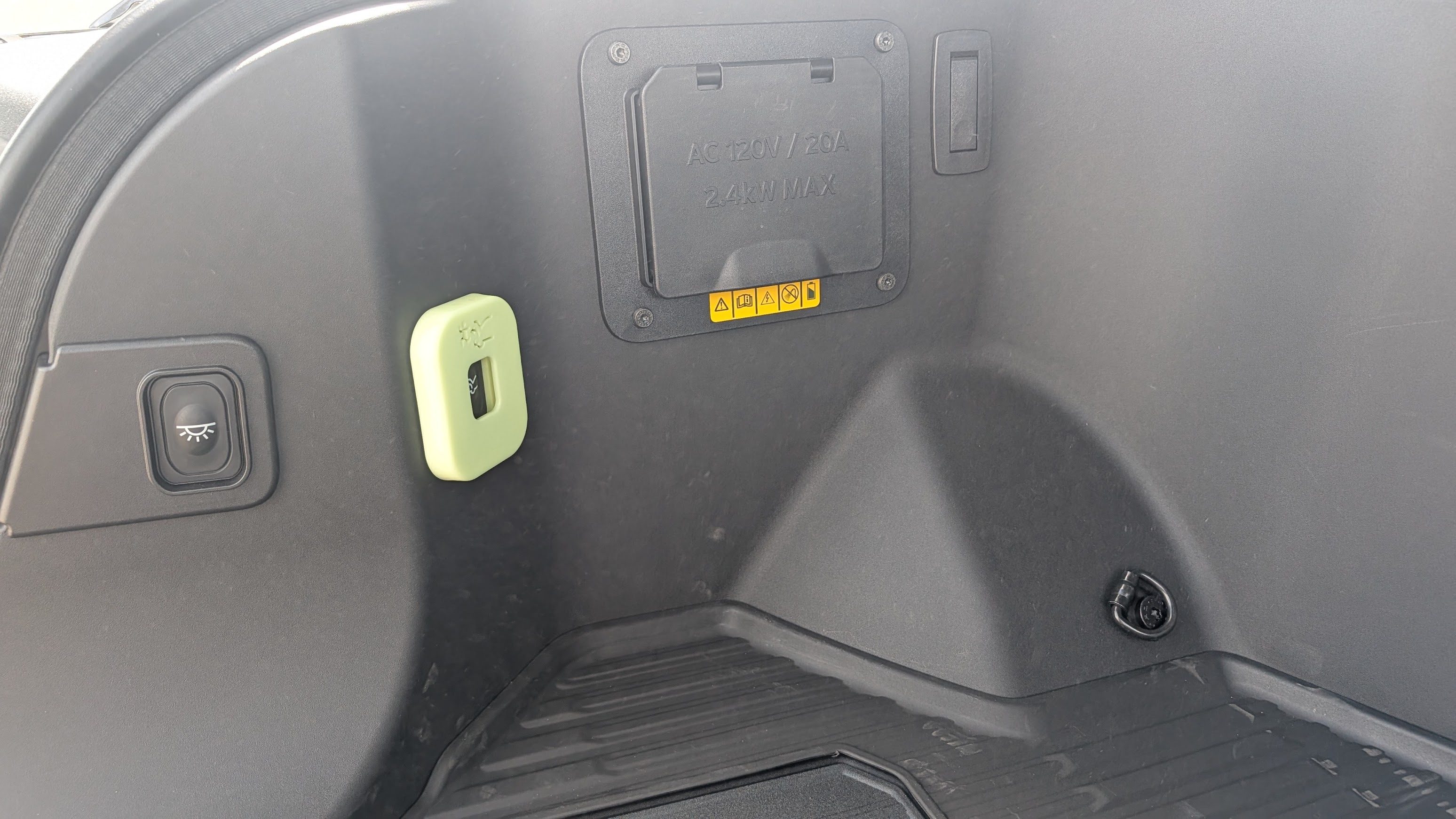A covered outlet in the F-150 lightning's frunk