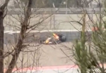 Hadjar, first 'trouble': crashes on turn 14 and damages the rear of the RB22
