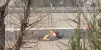 Hadjar, first 'trouble': crashes on turn 14 and damages the rear of the RB22
