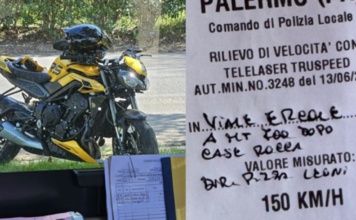 Moto sfreccia a 150 km orari a Palermo, multato motociclista