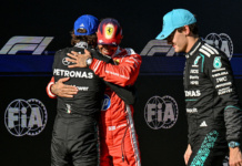 Antonelli, Hamilton e Russell dopo le Qualifiche del GP Cina 2026