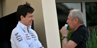Toto Wolff e Helmut Marko parlano in una pausa dei test del Bahrain