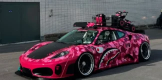 Tuned Ferrari F430 by Liberty Walk: Wide Body Kit and Roof Racks