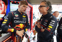 Max Verstappen e Laurent Mekies a Spa